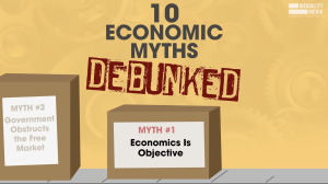 Cartoon cardboard box on a conveyer belt with the title of the myth on the label.